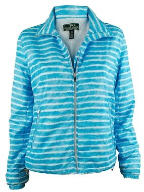 Ralph Lauren Aqua and White Striped Swim Coverup Jacket